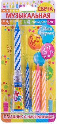 Свеча музыкальная синяя 7.5х20см от интернет-магазина Континент игрушек