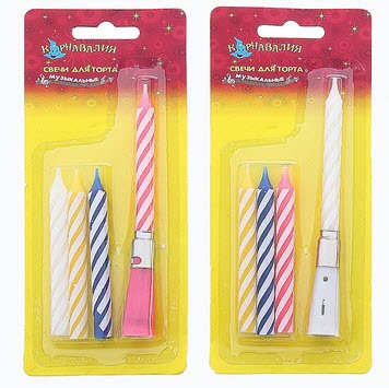 Свечи Яркая полоска 3 витых и музык от интернет-магазина Континент игрушек