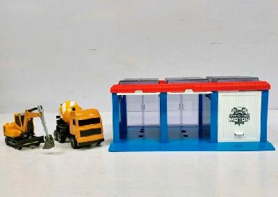 Гараж Строительная техника,открываются передние и задние ворота, бетономешалка мет. 1:43, экскаватор от интернет-магазина Континент игрушек