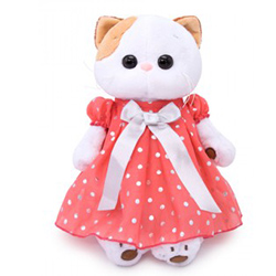 Мягкая игрушка кошка Ли-Ли в платье в горошек 27 см