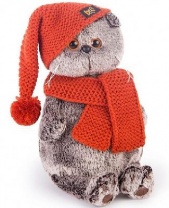 Басик в вязаной шапке и шарфе 22 см от интернет-магазина Континент игрушек