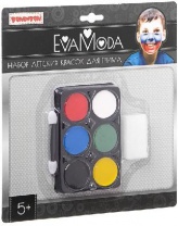 Набор Bondibon Eva Moda детских красок для грима (6 цветов; 9г), аппликатор, спонж, CRD 21х21 см, ар от интернет-магазина Континент игрушек