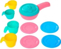 Набор посуды Шкода 10 предметов (сковорода с крышкой, 4 кружки, 4 блюдца) в сетке от интернет-магазина Континент игрушек