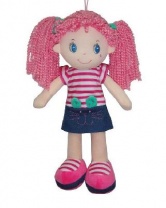 Кукла, с розовыми волосами в джинсовой юбочке, мягконабивная, 20 см от интернет-магазина Континент игрушек