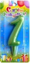 Свеча для торта цифра "Металлик" "1" зелёная   3938144 от интернет-магазина Континент игрушек