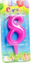 Свеча для торта цифра "Металлик" "8" розовая   3938152 от интернет-магазина Континент игрушек