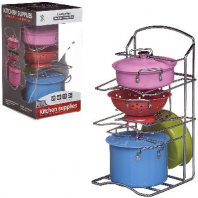 Посуда металлическая (разноцветная) с подставкой-держателем, в наборе 7 предметов, в коробке от интернет-магазина Континент игрушек