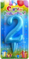Свеча для торта цифра "Металлик" "2" голубая   3938145 от интернет-магазина Континент игрушек