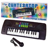 Синтезатор черный 32 клавиши, с микрофоном, эл/мех 44,5x5,5x15,5 от интернет-магазина Континент игрушек