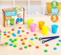 Набор для сортировки с пинцетом «Сортер-стаканчики: цветные фишечки» от интернет-магазина Континент игрушек