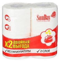 Туалетная бумага SunDay/Velis/Classic 2-х слойная Белая, 4шт, арт. 000343